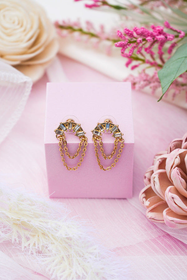 Gem Earring With Chain Dangle