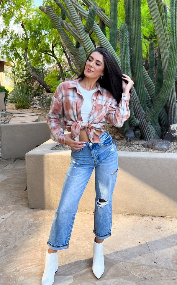 Autumn Tones Knit Plaid Shirt