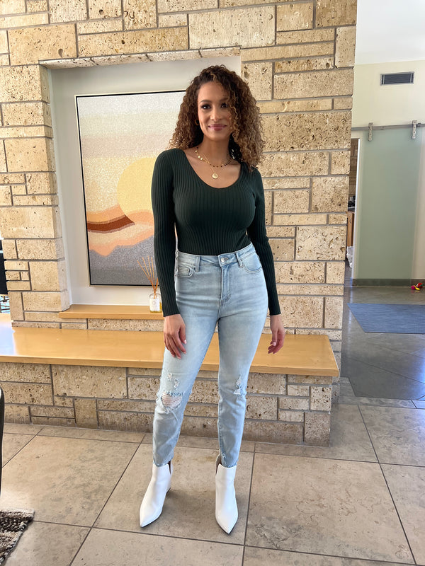 Long Sleeve Rib V Neck Bodysuit
