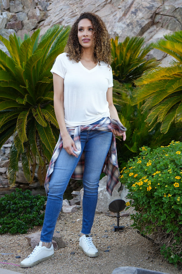 Cap Sleeve V Neck Tee