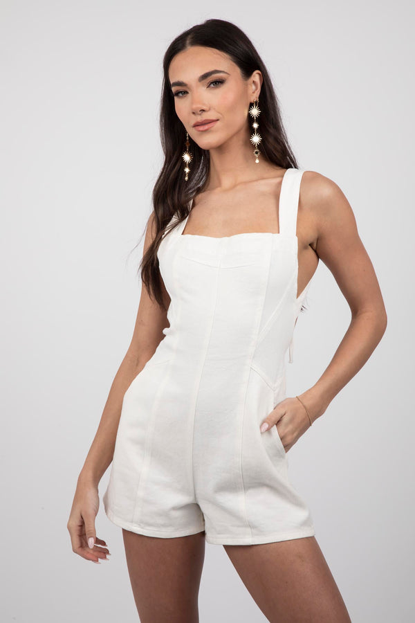 Sleeveless Open Back Denim Romper